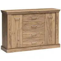 Masseno Kommode DESIO 142 cm Sideboard mit 4 Schubladen und 2 Türen für Wohnzimmer Schlafzimmer Modern 142x42x95,5 cm Eichefarben