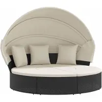 The Living Store Outdoor-Loungebett mit Dach und Kissen Schwarz Poly Rattan