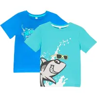Bonprix T-Shirt Packung, 2 Stk. bequeme Passform, Kurzarm, mit Haifisch-Druck, aus Baumwolle