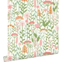 ESTAhome Tapete Feldblumen Grün und Rosa 50 x 900 cm