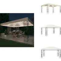 vidaXL Pavillon mit LED-Lichterkette 3x4 m Creme Stoff - Pavillons & Partyzelte