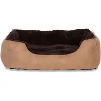 OEM Luxus Hundebett braun/beige 60x48x18cm weich, tiefer Einstieg, Wendekissen, Antislip