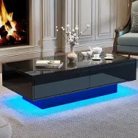 OEM Livingzimmer-Tisch - Schwarz - Glänzend - 2 Ladestationen - LED-Beleuchtung