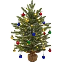 OEM Künstliche Mini Weihnachtsbaum - 60 cm - Mit LED-String-Lichtern und dekorativen Kugeln - Jute-Grundplatte - Weihnachts-Tischdeko