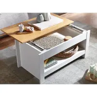 FineBuy Couchtisch Weiß / Eiche 85x47x45 cm Wohnzimmertisch mit Stauraum Design Sofatisch mit Ablagefach Modern Kaffeetisch Loungetisch Eckig