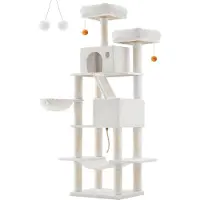 OEM Großer Krabpaal - Klimtoren - Spaanplaat - Pluche - Sisal - 60cm x 50cm x 206cm, Creme Weiss