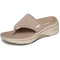 SKECHERS Zehentrenner "GO WALK ARCH FIT 2.0 SANDAL-CARRIE", Damen, Gr. 41, Textil, beige (taupe), Schuhe Zehentrenner, Sommerschuh, Strandschuh, Badeschuh mit Arch Fit