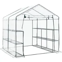 En.casa Gewächshaus Grünau mit Ablagen 200 x 200 x 220 cm Foliengewächshaus Pflanzhaus Treibhaus Stahlrahmen Transparent