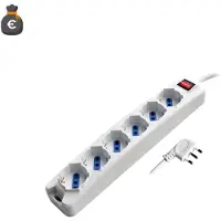 Alcapower Steckdosenleiste 6-fach Schuko Bipasso, 1,5m Kabel, 90° Stecker - Ideal für Home & Office - Kompaktes weißes Design