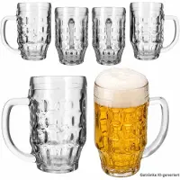 MamboCat 6er Set Mani Bierkrug 0,5L geeicht Schild Relief Henkel Bier-Seidel Humpen Glas