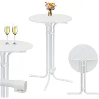 TRUTZHOLM Stehtisch Klappbar Durchmesser 70 cm Höhe 110 cm Stahl Weiß