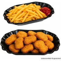 MamboCat 2x Black Fries Pommesschale schwarz Currywurst-Schale Porzellan Servier-Teller