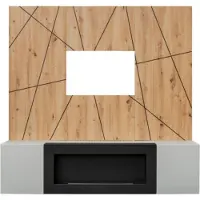 Meublorama Wandkomposition IXAR geometrisch – TV-Möbel + dekorative Wandpaneele + Bio-Ethanol-Kamin