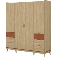 Meublorama Schrank NOKI – 4 Türen helles Eichenholz und Mokka – Skandinavischer Stil