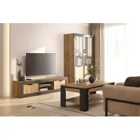 Meublorama Pack Wohnzimmer komplett MEUNIER – TV-Möbel, Vitrine & Couchtisch in Samdal Eiche & Mattschwarz