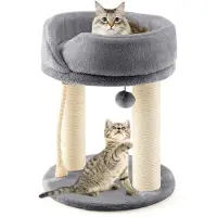 Markenlos Katzenbaum klein mit Katzenbett, Spielball, Sisal-Stämmen und Seil, 40 x 40 x 50 cm