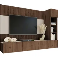 Mirjan 24 Wohnwand Deromi II, Wohnzimmer Möbel Set, Griffloses Öffnungssystem push to open, 3er-Set (Farbe: Nuss Okapi / Nuss Okapi + Travertin)