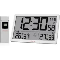 KIENZLE Funk-Wetter-Wanduhr mit XL LCD Display, Außensensor, Temperatur Luftfeuchtigkeit weiß