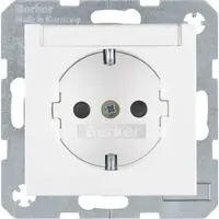 Berker Steckdose SCHUKO mit Beschriftungsfeld u. erh.BS S.1/B.3/B.7 polarweiß, glänzend, Typ F, Weiß, Duroplast, IP20, 250 V, 16 A