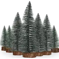 Cepewa Tannenbaum auf Holzfuss mit Schnee 8er Set | 10-20cm 3 Größen Kunststoff Kiefer grün | Tanne Weihnachtsbaum Wald Deko-Baum