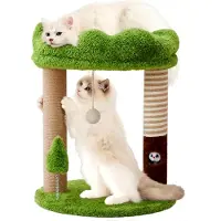 Markenlos Kleiner Kratzbaum mit Sitzstange, Katzenbett und abnehmbarer Abdeckung, 23 Zoll hoher Katzenturm mit 2 Sisal-Kratzbäumen und Katzenspielzeug für Kätzchen und erwachsene Katzen (Grün)