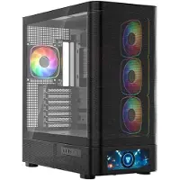 Modecom Volcano AQ500 ARGB, Schwarz, Midi Tower PC Gehäuse, 4x 120 mm ARGB Lüfter, Panorama Glasfenster, kompatibel mit ATX Mainboards und RTX GPU