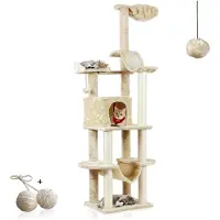 Markenlos Katzenbaum Travel XL mit Spielball und Hängematte - Stabiler Kratzbaum für große Katzen, Beige