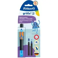 Pelikan griffix Tintenschreiber Neon Black für Linkshänder, Schreiblernstift mit ergonomischer