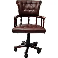 Syfax Bürostuhl Braun mit Leder-Mix Bezug und Holzgestell, 50 cm breit, 96-104 cm hoch