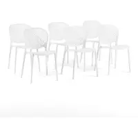 Idea New Garden Srl Set mit 6 stapelbaren Stühlen für Innen und Außen aus glasfaserverstärktem Polypropylen, durchbrochene Rückenlehne, für Garten, Terrasse, Bar, Restaurant - Lulù Weiß