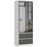 Akord Kleiderschrank mit Spiegel – Drehtürenschrank – Schrank 2 Türen – STAR – 60 cm – Weiß / Graphit – Kompakte Aufbewahrung mit Schubladen