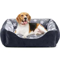 OEM Hundebett für mittelgroße Hunde, 63 x 53 cm, weich, angstreduzierend, Hundebeistellungen mit Kopfzone, bequem, beruhigendes Hundebett, für mittelgroße Hunde, für Winter, grau/sterne