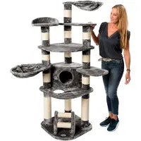 Markenlos JAMAXX Premium XXL Kratzbaum für große Katzen H175cm mit extra-dicken 11 cm Stämmen, stabil und extra-weichem Soft-Plüsch, grau