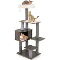 StarTech.com Kratzbaum für Katzen - Kletterbaum - Höhe 151 cm - Mindestens 5 Ebenen & Plattformen - Katzenhöhle - Spielball - Abnehmbare Matten - Holzkonstruktion - Grau