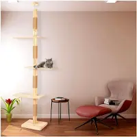 Markenlos Decken-Kratzbaum Big Barry 230-270cm, Kiefer Massivholz deckenhoher Katzenkratzbaum mit Plattformen und Spielball