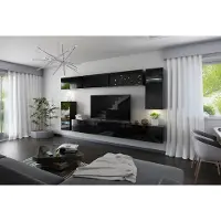 FURMEB Patryk Hojka FurMeb24 - Wohnwand BOXI 3 - Hochglanz mit LED Wohnzimmerm¶bel mit Wohnzimmerm¶bel mit , 6 H€ngeschr€nken , 2 H€ngevitrinen .