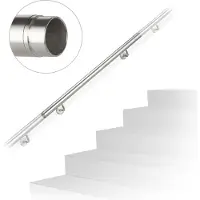 Relaxdays Handlauf, 304er Edelstahl, erweiterbar, innen & außen, 100 cm, Ø 42 mm, mit Halterung, Treppengeländer, silber