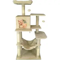 Markenlos Katzenbaum, 143 cm hoch mit Katzenhöhle, Kletterbaum mit 4 Kratzsäulen, 2 Plattformen, Katzenspielzeug, Katzenmöbel mit stabilen Säulen, Hängematten (BEIGE)