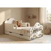 Happy Babies Kinderbett mit Rausfallschutz Junge 160x80 Bett für Kinderzimmer mit Schublade Matratze Einzelbett für Kinder Weiss, Prinzessin, Auto