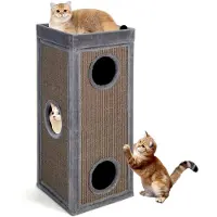 Markenlos Kratztonne mit 3 Höhlen und Schlafplattform, 4-stöckiges Katzenhaus für große und kleine Katzen