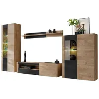 Meublorama Wohnzimmer-Set DOUM – Helles Eichenholz und Schwarz – L320 x H192 x P45 cm