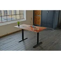 KAWOLA Schreibtisch LORA elektrisch höhenverstellbarer Schreibtisch 180x90cm mit Baumkante Nussbaumfarben massiv