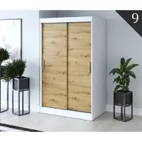 FURMEB Patryk Hojka FurMeb24 Schiebetrenschrank GOLD -120x200cm 2-triger Kleiderschrank Ohne Spiegel, Schiebeschrank - (Weiss + Artisan Eiche)
