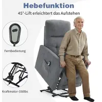 FCH Elektrisch Aufstehhilfe Relaxsessel , Fernsehsessel mit Liegefunktion, 1 Seitentasc, Liegen TV Sessel , 74 x 66 x 102cm, Grau