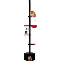 Markenlos Deckenhoher Kratzbaum, 245-300 cm, von Boden bis Decke, Gotisch Halloween, 5-stöckiger Katzenbaum, Kletterbaum mit Sisal-Kratzpfosten, Korb, Höhle & Plattform, Schwarz+Rot