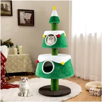 Markenlos Katzenbaum Weihnachten mit 2 Höhlen, Sisal-Kratzsäule, große Basis, Spielzeug & Kissen, Indoor Katzenmöbel, 59 x 153 cm, Grün