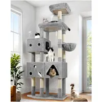 Markenlos Kratzbaum XXL 207 cm mit 3 großen Katzenhäusern, gepolsterter Plattform, Sitzstangen, Katzenkorb, 8 Sisalstämmen, stabil für große Katzen in Innenräumen