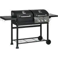Outsunny Holzkohlgrill Gasgrill mit 2+1 Brenner, Thermometer, Haken, Schwarz