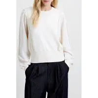 French Connection Krista Mix Ruffle Slv Jumper Porcelain Cream Größe: XS | Longsleeves Outlet | Damen | Weiß