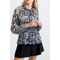 French Connection Emina Chiffon Allegra L/s Top Charcoal Multi Größe: 6 | Longsleeves Outlet | Damen | Schwarz